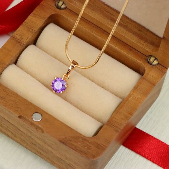 "Dainty Purple Round Pendant in Rose Gold Finish – Chic Design,XPPT1850 - Picture 2 of 13